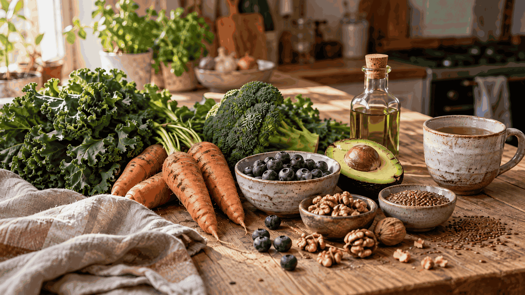 Lichen Sclerosus voeding met verse groenten, fruit, gezonde vetten en kruidenthee.